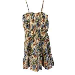 Janie and Jack Cream Blue Green Palm Tropical Print Tiered Dress Girls size 16